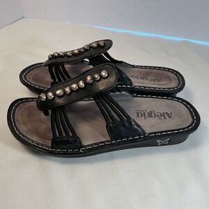 Alegria PG Lite Womens Black Leather Pearl Studded Sandals Rocker Sole size 37/7